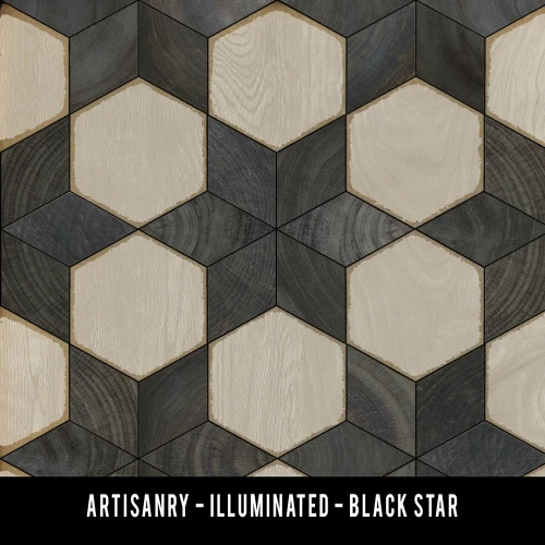 Illuminated Black Star - vinyl floor cloth swatch sample