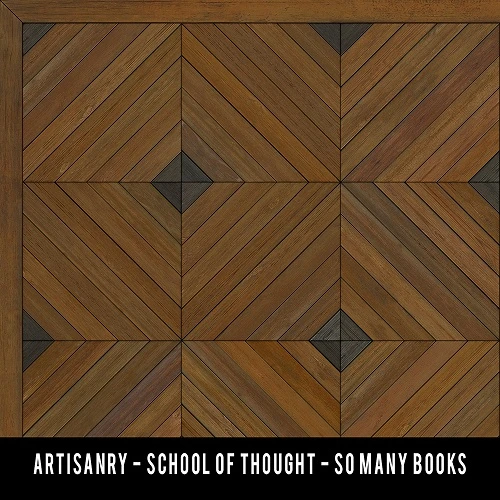 School of Thought So Many Books - vinyl floor cloth swatch sample