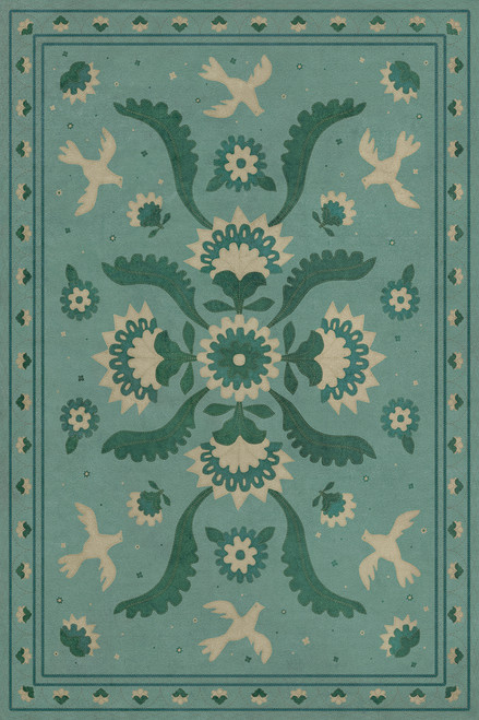 Williamsburg Applique Barred Clouds Bloom - vinyl floor cloth, Image for all rectangle sizes