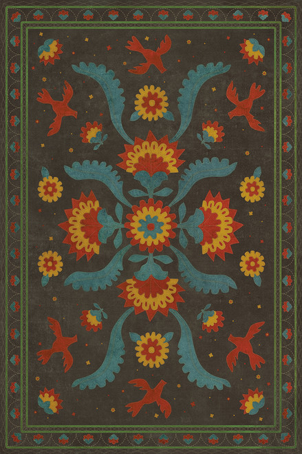 Williamsburg Applique Gossip of Swallows - vinyl floor cloth, Image for all rectangle sizes