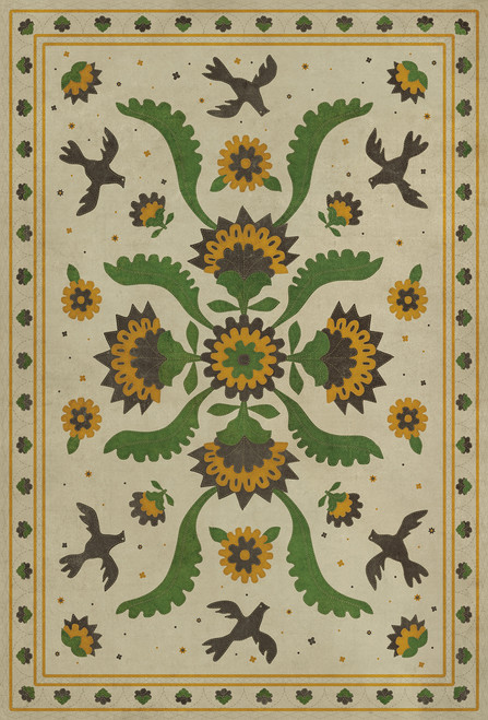Williamsburg Applique Wild Bees Song - vinyl floor cloth, Image for all rectangle sizes