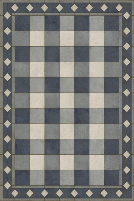 Williamsburg Gingham Tile Blue - vinyl floor cloth sizes 20x30, 24x36, 30x44, 38x56