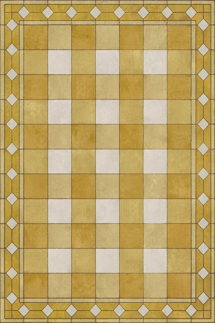 Williamsburg Gingham Tile Yellow - vinyl floor cloth sizes 20x30, 24x36, 30x44, 38x56