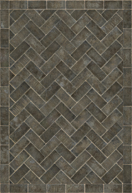 Williamsburg Herringbone Brick Blacksmiths Hammer - vinyl floor cloth size 52x76
