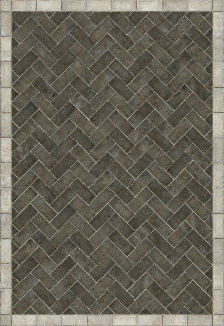 Williamsburg Herringbone Brick Pewterware - vinyl floor cloth size 52x76