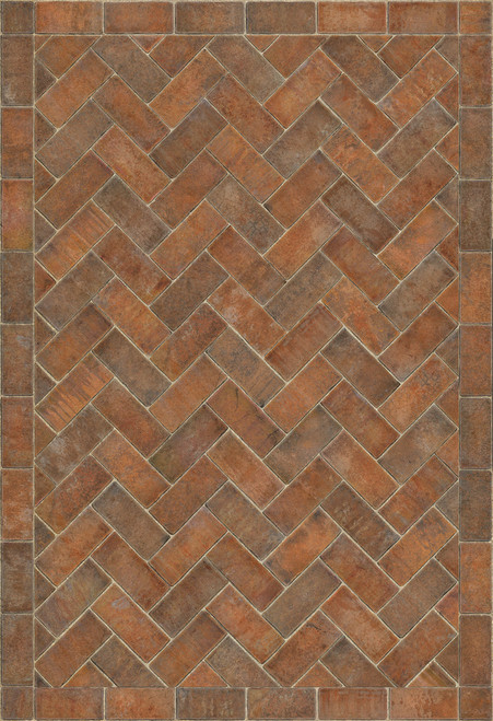 Williamsburg Herringbone Brick Trip to the Market Square - vinyl floor cloth size 52x76