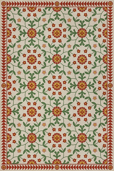 Whig Rose Contemplation - vinyl floor cloth sizes 20x30, 24x36, 30x44, 38x56, 52x76, 70x102
