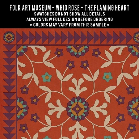 Whig Rose The Flaming Heart - vinyl floor cloth 5"x5" swatch