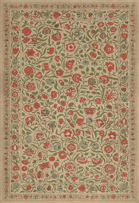 Williamsburg Antique Floral May We Live Together - vinyl floor cloth sizes 52x76, 70x102