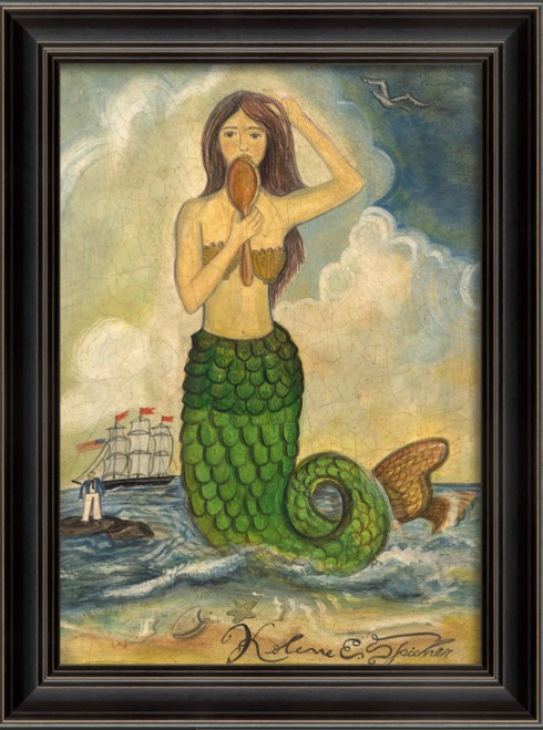 mermaid looking in mirror green tail