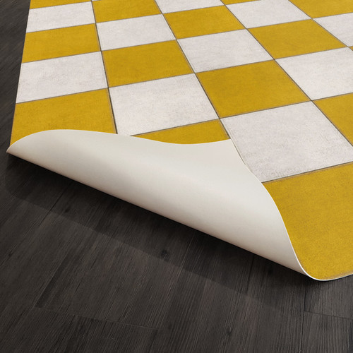 Classic Pattern 7 Check Yourself (lightly distressed) vinyl floor cloth underside 