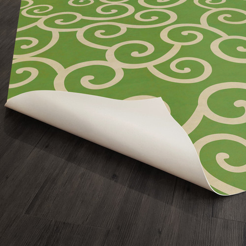 Classic Pattern 4 Sea of Green lightly distressed vinyl floor cloth underside 