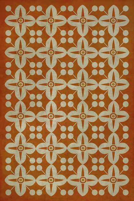 Classic Pattern 3 The Poppy Field lightly distressed vinyl floor cloth sizes  20x30, 24x36, 30x44, 38x56, 52x76, 70x102,