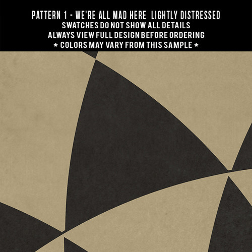 Classic Pattern 1 We're All Mad Here - lightly distressed - vinyl floor cloth swatch sample