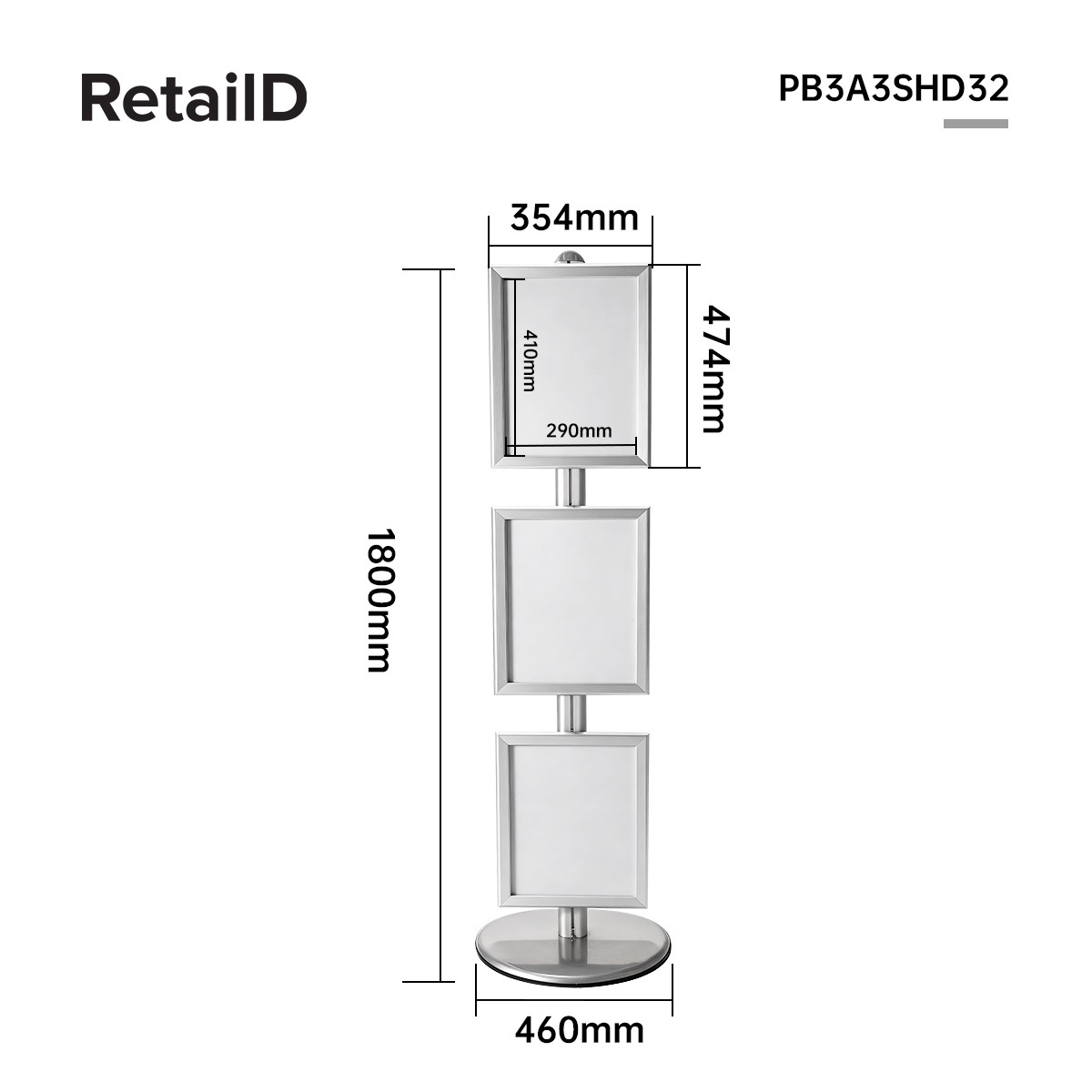 3 Poster Rack 3x A3 Poster Stand Single Sided 32mm Snap Frame – Floor Display 1.8m