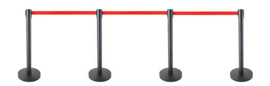 Black Retractable Barrier Posts in Red Belt- Sets of 4 Black Retractable Barrier Posts in Red Belt- Sets of 4