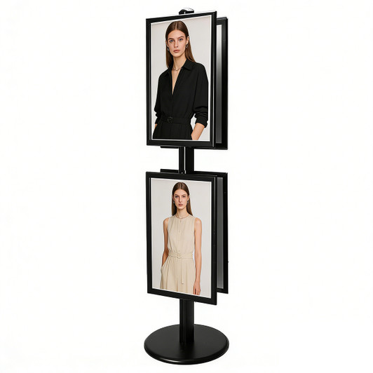 2x A2 Poster Stand - Double Sided Black With 32mm Heavy Duty Snap Frame