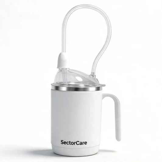 SectorCare 3 in 1 Spill Proof Feeding Cup 450ml with Long Straw White