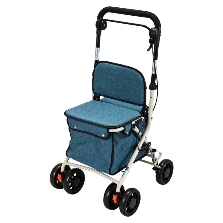 SectorCare Folding Shopping Rollator with Seat and Bag, 136 kg, Blue