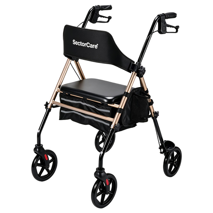 SectorCare Foldable 4 Wheel Rollator Walker with Seat 136kg Champagne