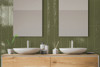 Playful Olive 6X24 Glossy Room Scene Tiled Bathroom Wall 