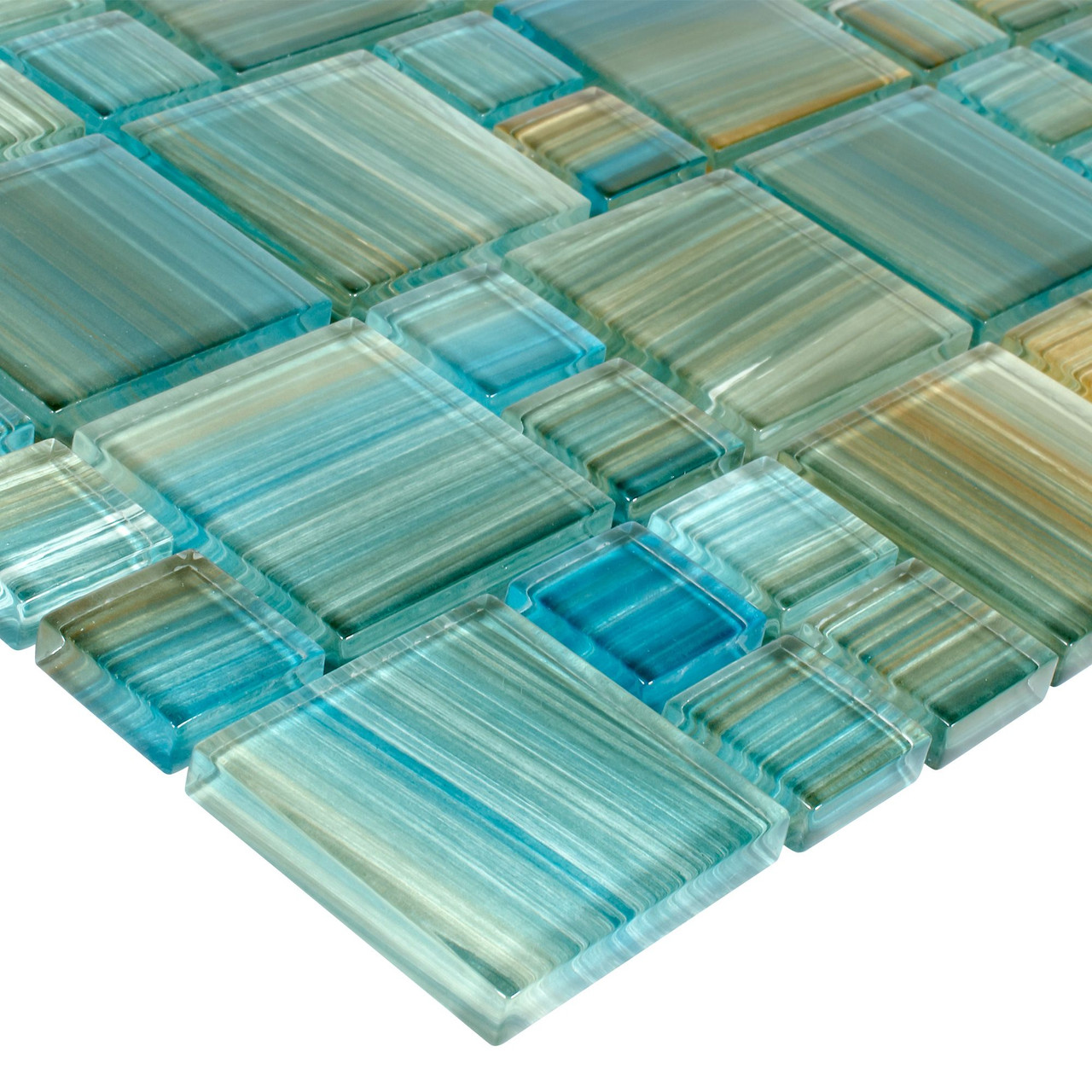 Splash Neptune Blocks Emerald Mixed Mosaic 12x12Sheet - Tiles