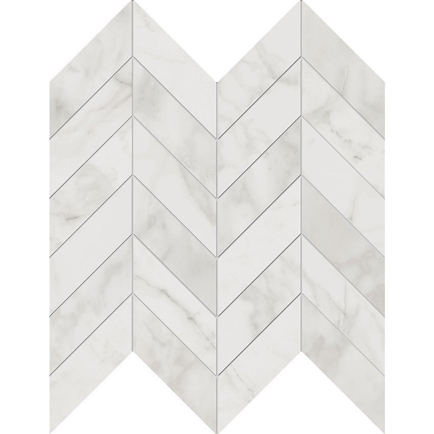 Eve 12T ホワイト M Velvet White Matte Porcelain Chevron Mosaic 12x12 Sheet - Tiles