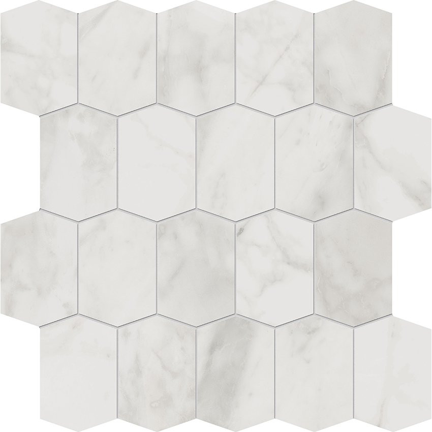 Velvet White Matte Porcelain Elongated Hex Mosaic 12x13 Sheet
