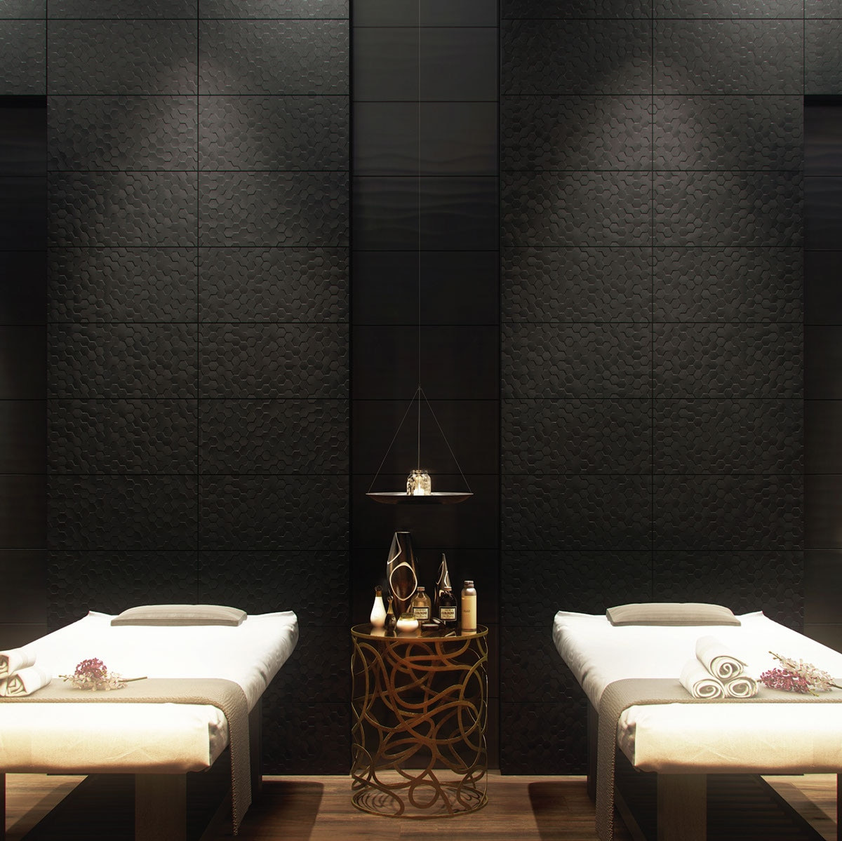 Multitude Domino Black Hexagon Satin Ceramic 12x24 - Tiles Direct