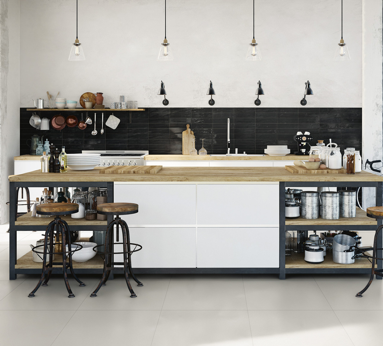Urban Living Jet Black Glossy Porcelain Wall Tile 3x12 - Tiles