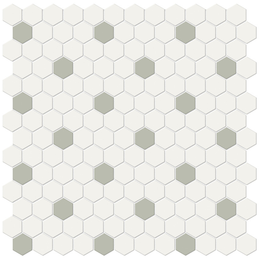 Soho Canvas White w/ Soft Sage Matte Glazed Porcelain Hexagon