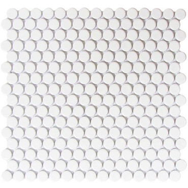 CC Mosaics - Bright Penny Round White Mosaic 12x12