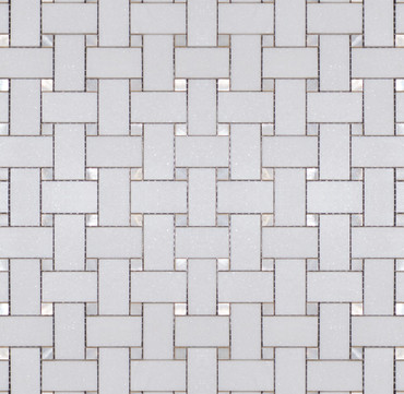 Manhattan Thassos with Mother of Pearl Dot Polished Basketweave Mosaic (MBW117)