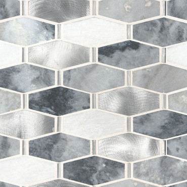 Ankara Metal and Stone Elongated Hexagon Mosaic (SMOT-SMTL-ANKARA6MM)