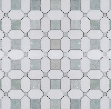 Manhattan Ming Green & Thassos Polished Square Dot Mosaic (MB143)