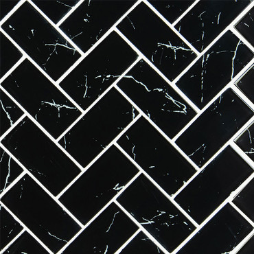 Nero Marquina 2x4 Glass Herringbone Mosaic (SMOT-GLS-NERMAR2X4HB)