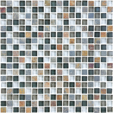 Glass Slate and Quartz Smoky Mica Glass Slate Blend Mosaic 5/8 x 5/8