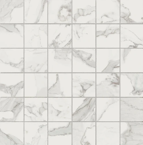 Calacatta Marbella Peel & Stick Marble Mosaic Tile - 12x12 Inch Honed Finish, 3D Design