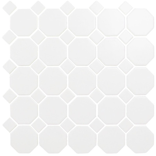 CC Mosaics Matte Octagonal Snow White Mosaic 12x12 Sheet - Tiles