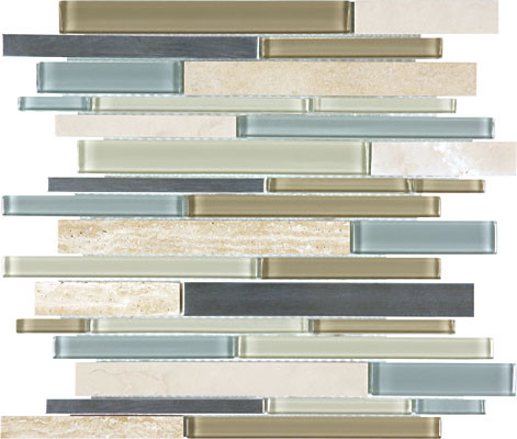 Glass Stone Stainless Sea Coast Linear Mosaic 12x12 Sheet - Tiles