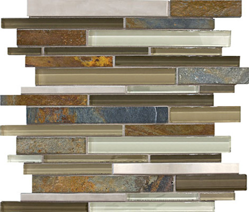 Nature Trail Glass Stone Stainless Linear Mosaics