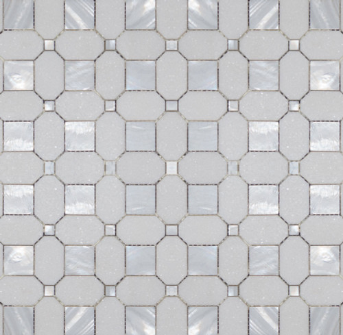 Manhattan Thassos & Mother of Pearl Polished Square Dot Mosaic (MB121)