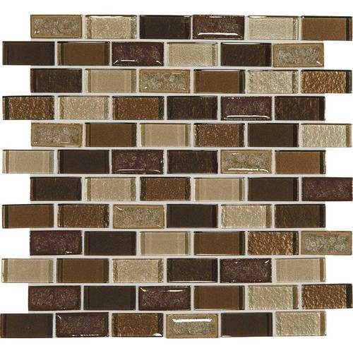 Crystal Shores - Copper Coast Glass Brick Joint Mosaic 2" x 1" On 11-3/4" x 12-3/4" Sheet
