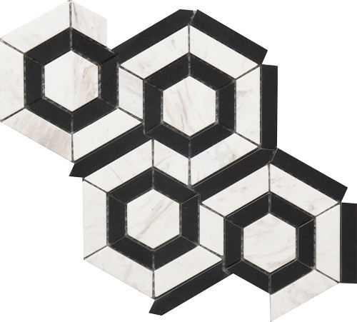 Black and White Hexagon Marble Mosaic 9x12 (USTMBWHX012)