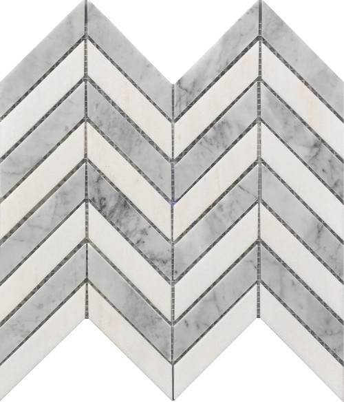 Chevron White and Gray Marble Mosaic 11x12 (USTMCHEV011)