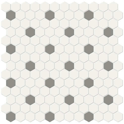 Soho Canvas White w/ Cement Chic Matte Glazed Porcelain Hexagon Mosaic 1"
