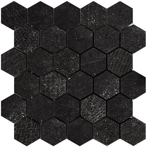 Concert Black Matte Porcelain Hexagon Mosaic 10x10 - Tiles Direct