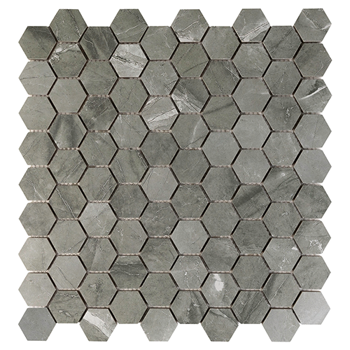Mosaïque Carreaux Marbre Naturel - Hexagone Rayures Grises - 10 Plaques 44-1205_f