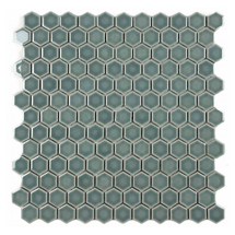 Hexa Hues Teal Glossy Mosaic 1"