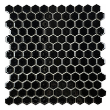 Hexa Hues Black Glossy Mosaic 1"